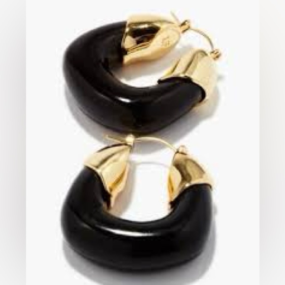 NWT Authentic Lizzie Fortunato Women's Blue Gold Organic Hoop Earrings - Picture 9 of 12